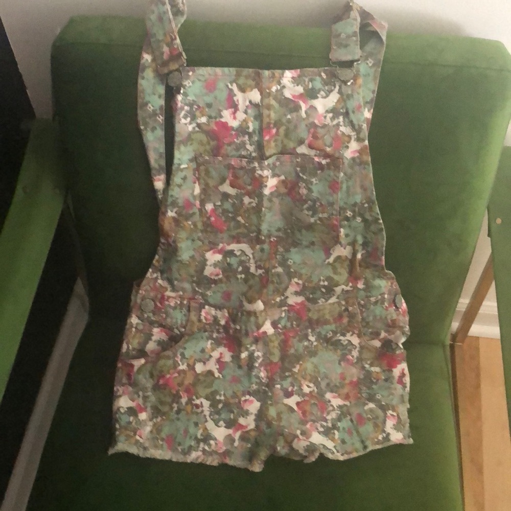Size small watercolor/abstract denim overalls